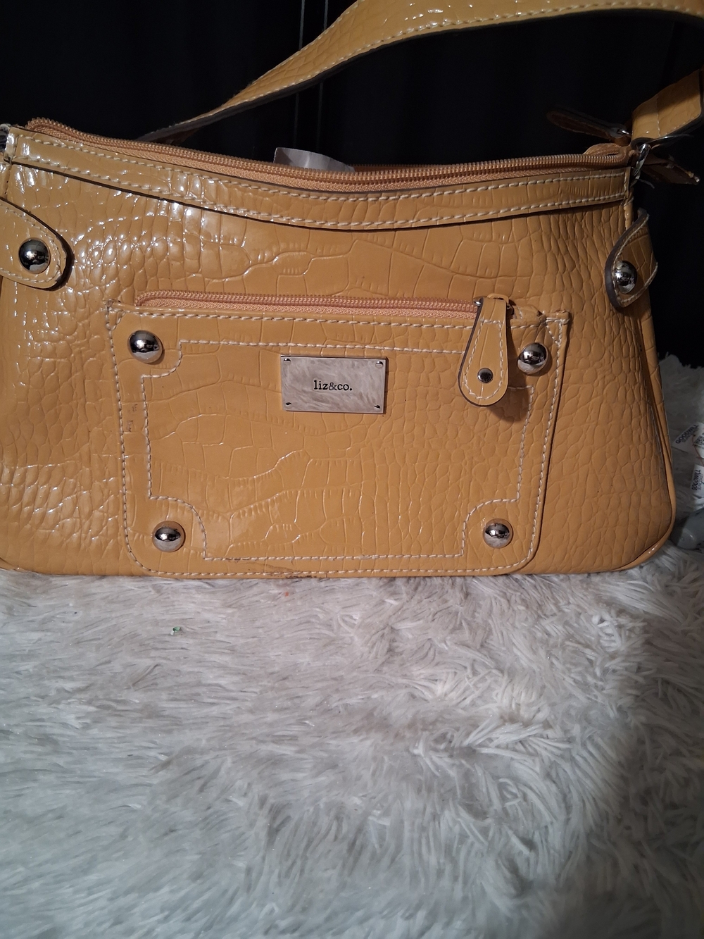 liz & co. Croc-Embossed Shoulder Bag in Mustard Yellow